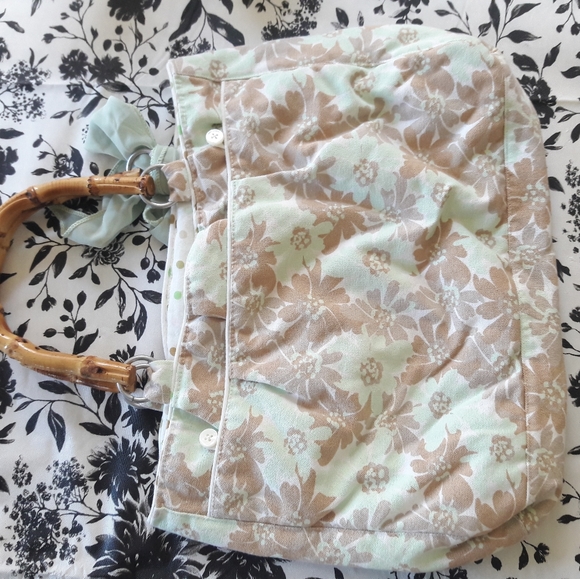 EUC Mint Green Floral Purse with Bamboo Handles - Picture 7 of 11